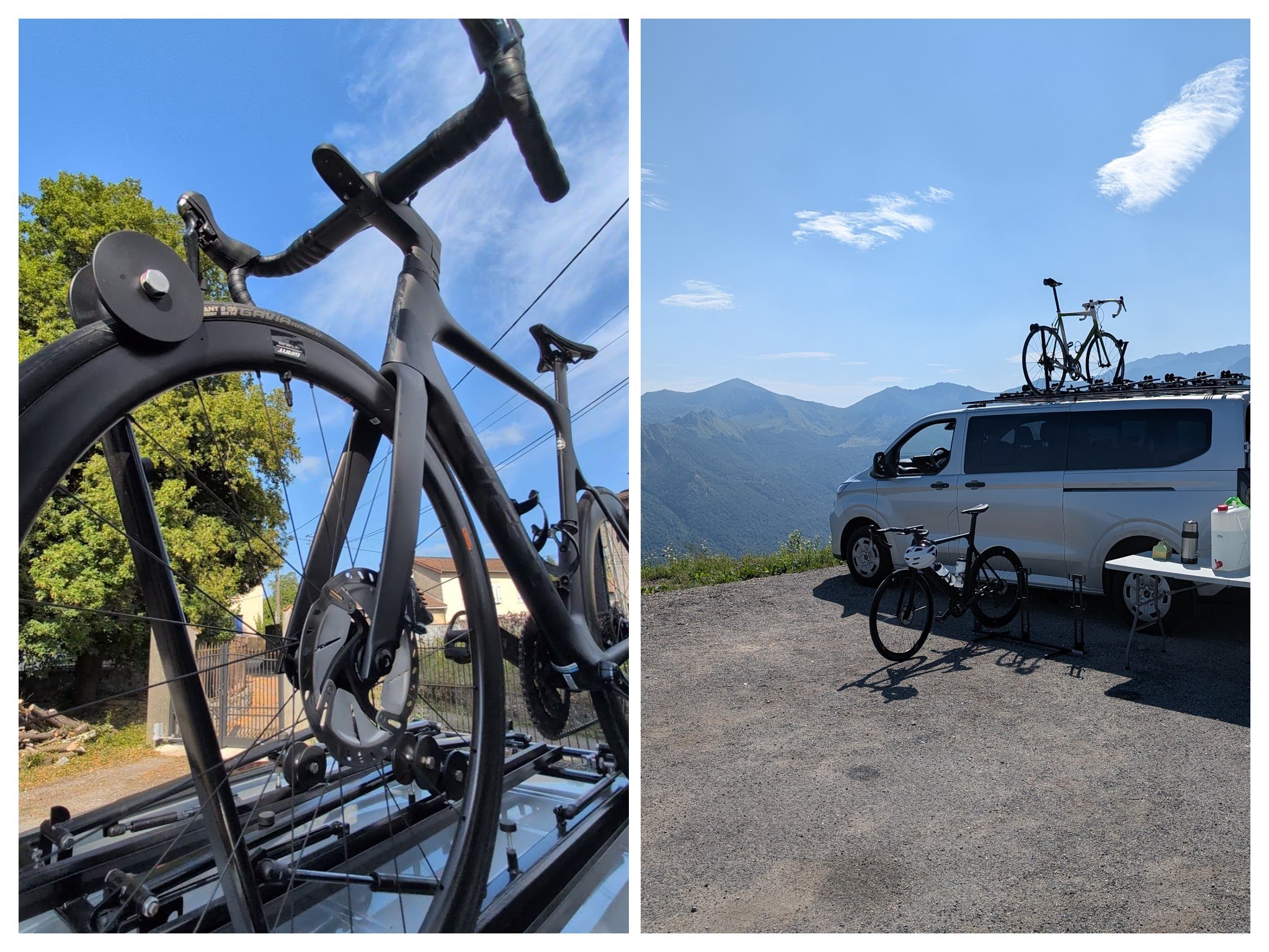 Furgoneta de apoyo estilo Pro de Skycircuitvelo con portabicicletas personalizado que solo toca los neumáticos para proteger los cuadros.